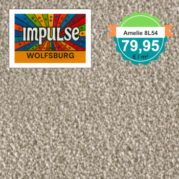 Vorwerk Amelie 8L54 kiesel – Velours Teppichboden 4 m – mit Preisangabe auf dem Bild